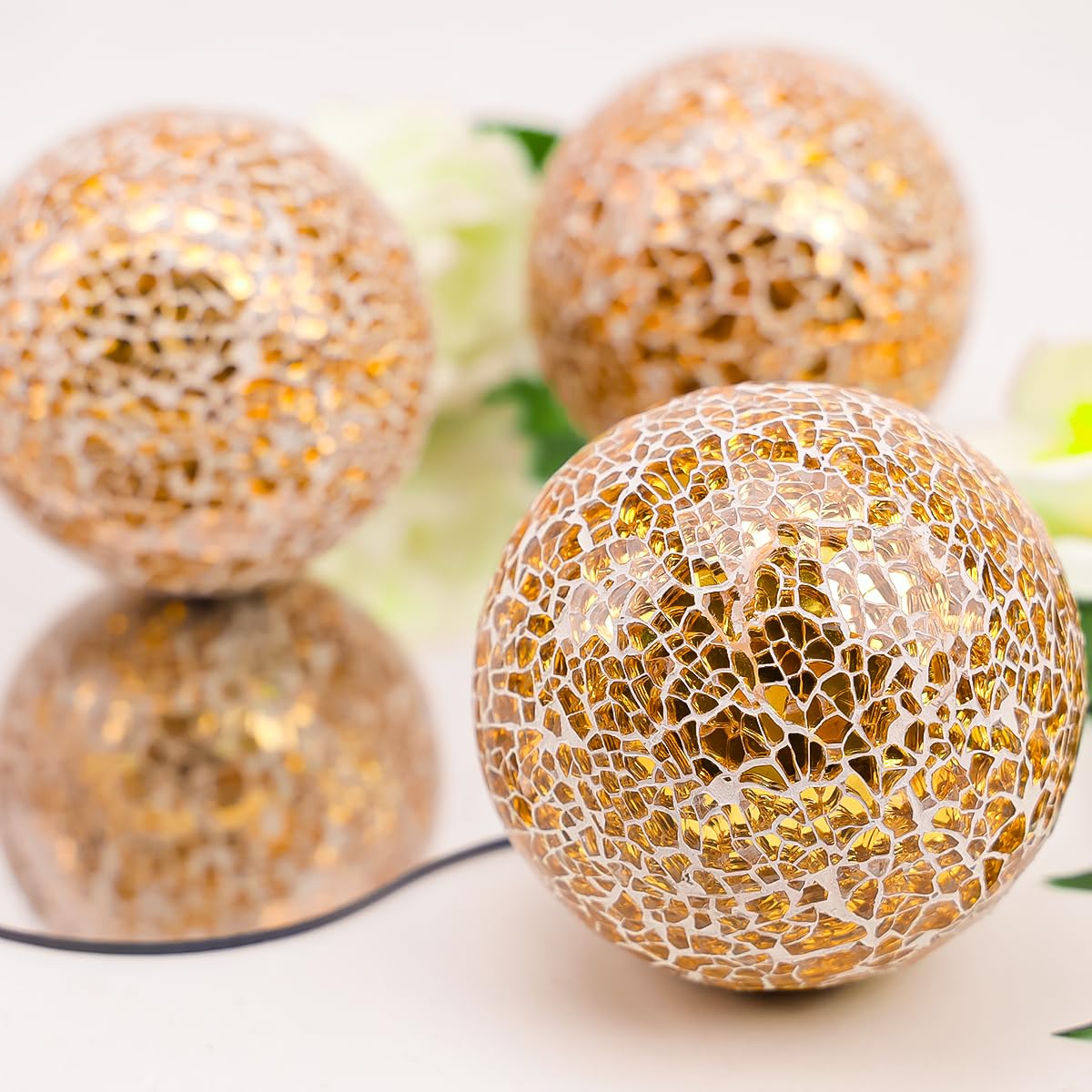 Vhxmaizxn Decorative Balls for Bowls 3.35 Inch Rose Gold Mosaic Glass Ball