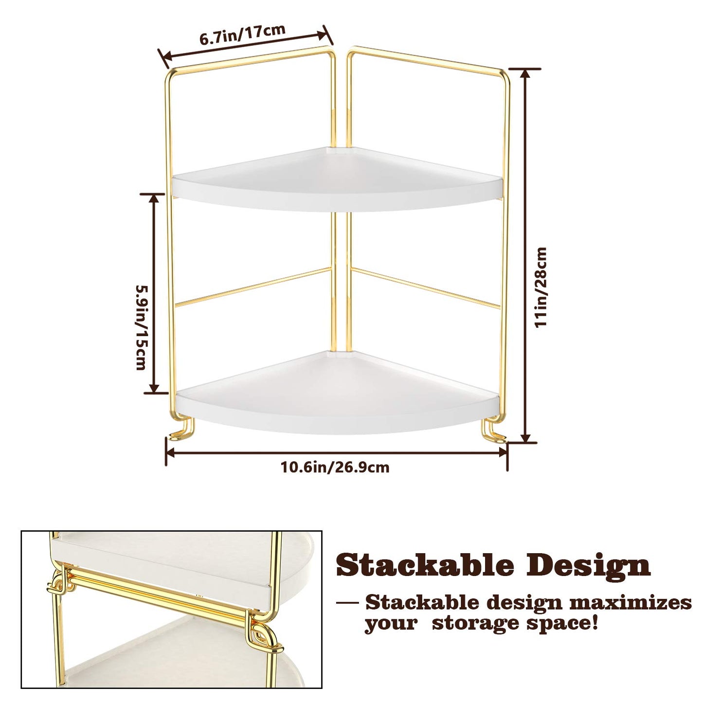 kaileyouxiangongsi 2-Tier Kitchen Spice Rack-Corner Bathroom Shelf- Triangle Standing Storage Rack for Bathroom, Living Room, Bedroom, Kitchen (Golden)