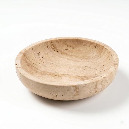 Natural Marble Travertine Decorative Bowl: 7.8" Honed Yellow Stone Catch All Bowl for Keys Entryway Table - Organic Modern Centerpiece Key Dish for Coffee Table Decor, Bedside Ring Jewelry Holder Tray