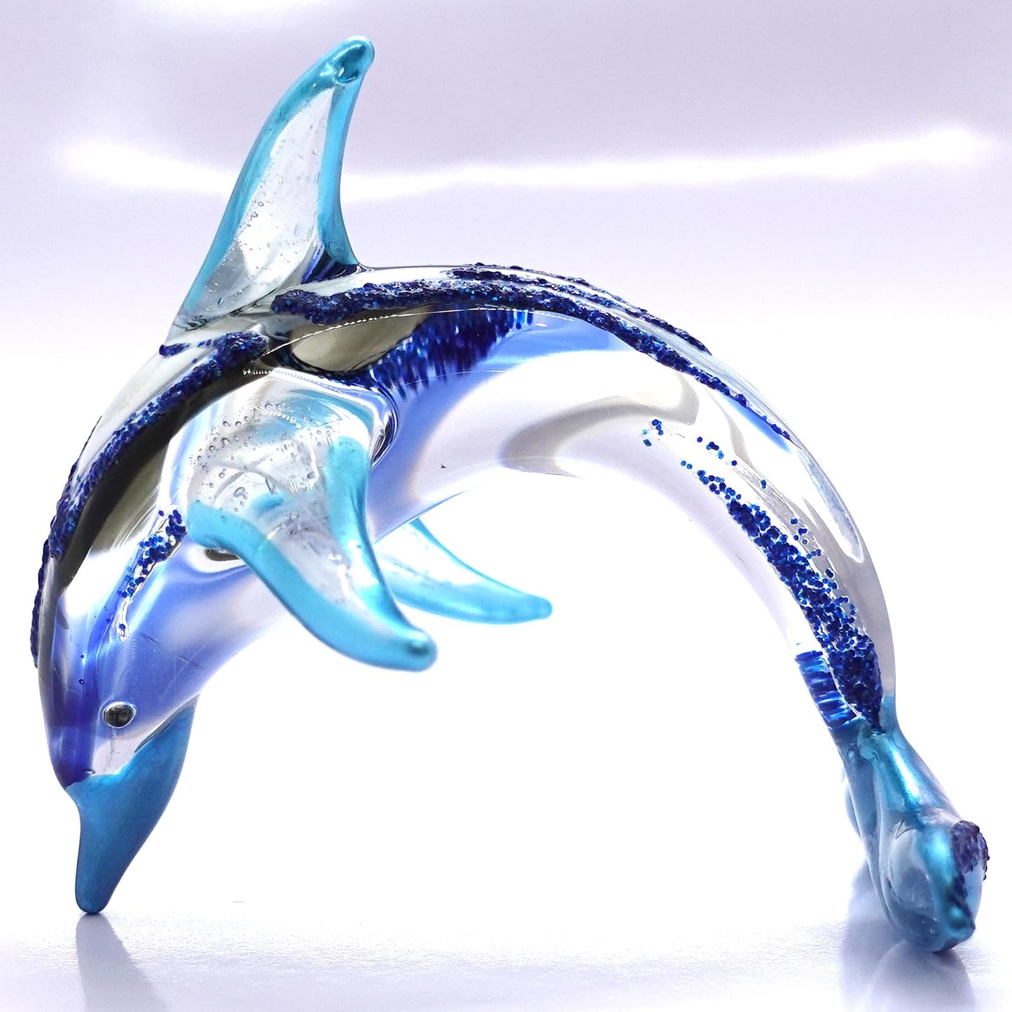 Sansukjai Dolphin Miniature Figurines Animals Hand Blown Color Glass Art Ocean Collectible Gift Home Decorate 4 inches (Blue)