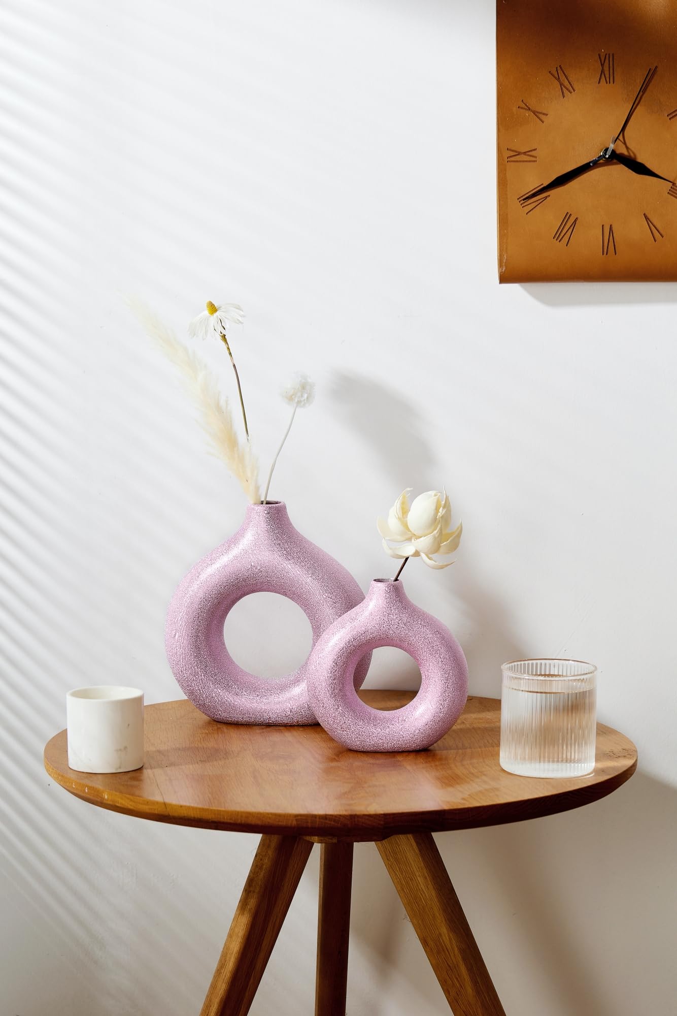 Modern Donut-Shaped Decorative Vases, Handmade Minimalist Boho ins Style, Modern Vase for Home Decor for Wedding Dinner Table Party Living Room Office Bedroom (Purple-Gold, Large + Small)