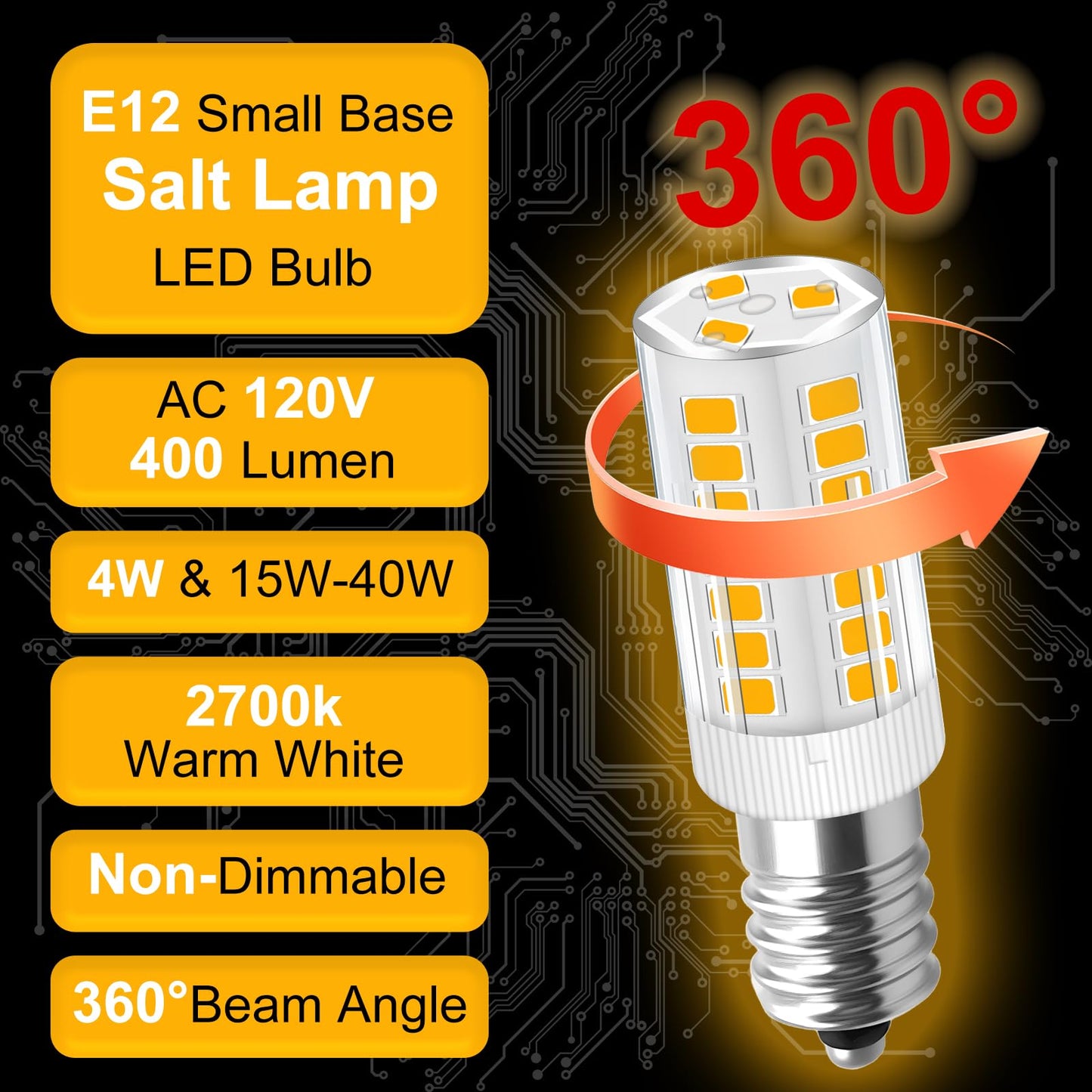 Megereet LED Night Light Bulb E12 Candelabra Led Light Bulbs, 4 Watt Equivalent 15W 40W Incandescent, Soft White 2700K C7 E12 Small Bulbs for Salt Lamp Decorative String Lights, Non-dimmable, 4 Packs