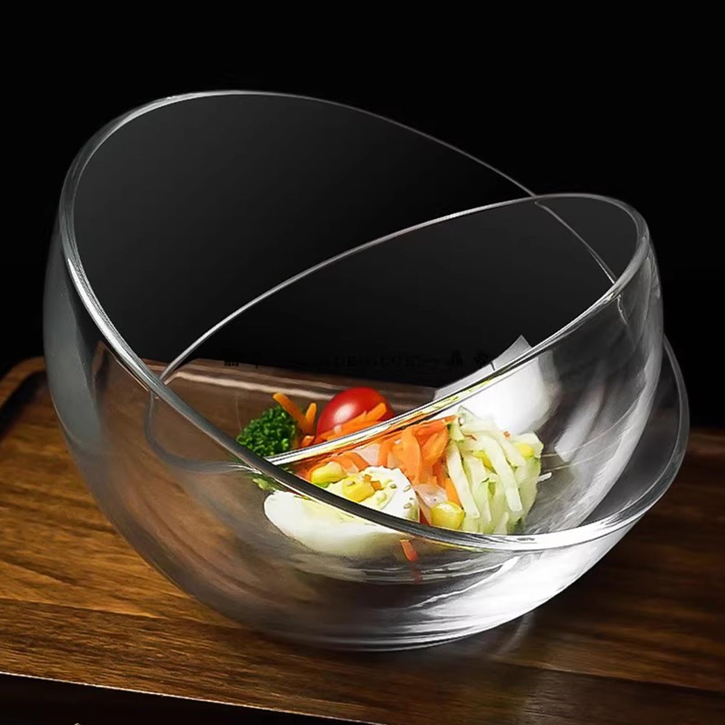 HNJZX Glass Prep Bowls,Clear Glass Slant Cut Tilted Angled Bubble Ball Decorative Serving Salad Bowl for Kitchen Microwave (800ML+450ML)