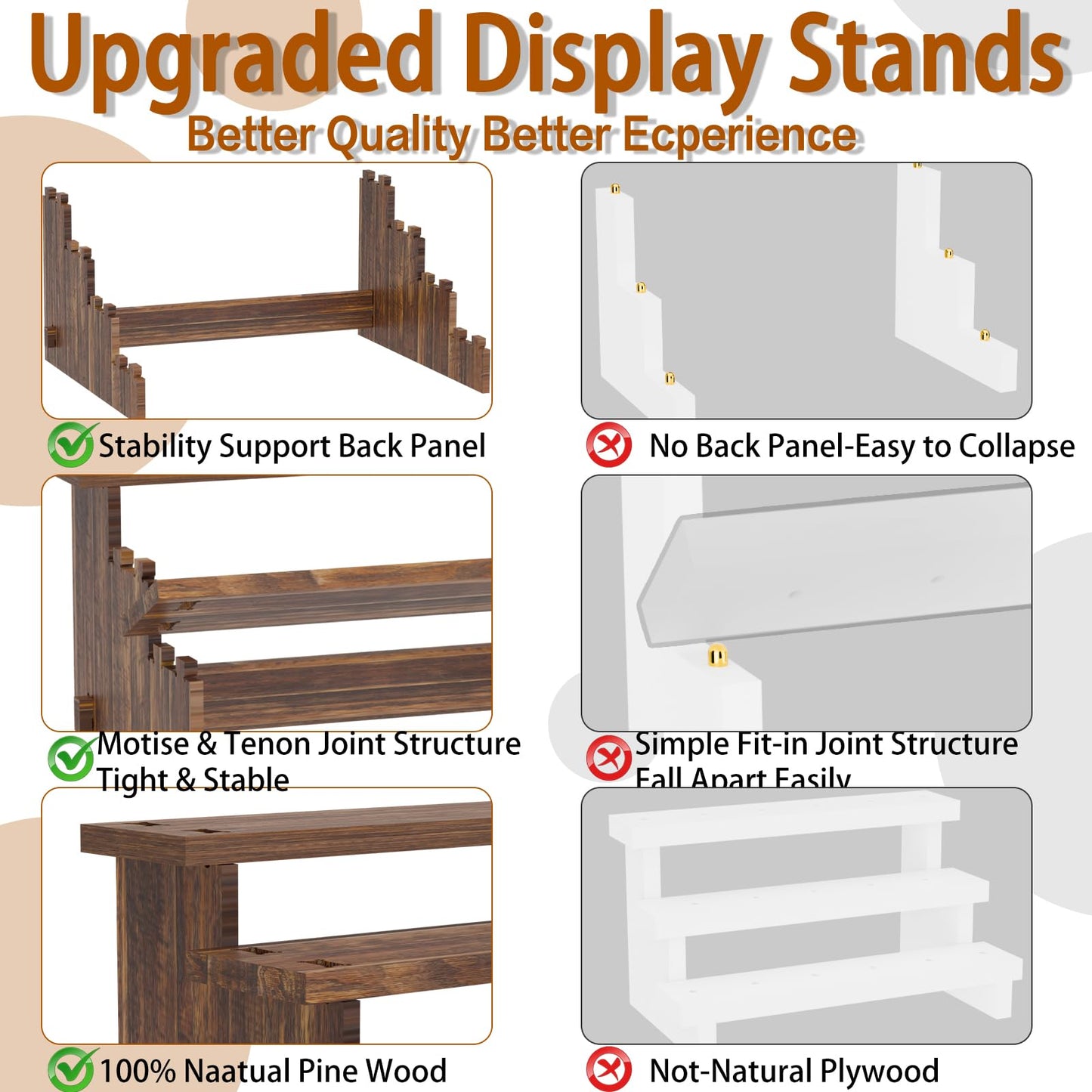 intonly 2 Pack Display Stand Organizer Shelf Rack Wooden Riser for Cupcake Cologne Perfume Fragrance and etc (2, Grilled-Wood)