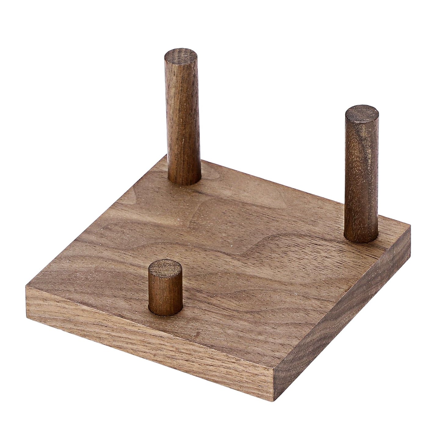 Hipiwe Rock Display Stand Three-Peg Display Easel Stands Walnut Wooden Crystal Rock Holder for Fossil Coral Geodes Rock Mineral Agate, Crystal Display Stand with Square Base, Large