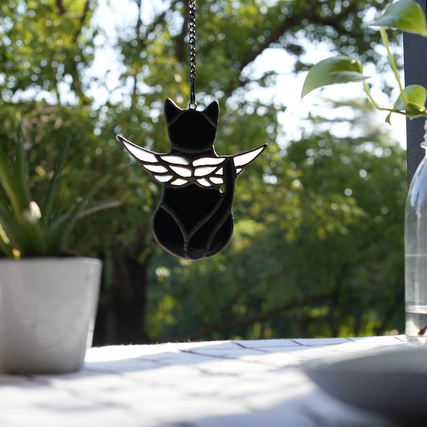 BOXCASA Black Cat Memorial Gifts for Loss of Cat Stained Glass Suncatcher