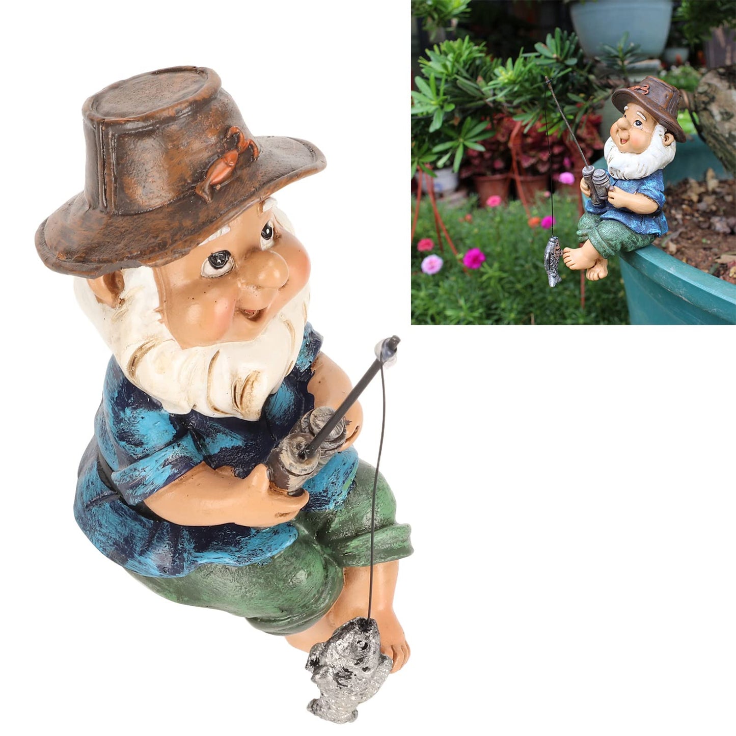 LiebeWH Fishing Gnome Sitter Garden Statue Resin Lawn Decor for Outdoor Decoration Shelf Pond and Waterfalls Ornament Dwarf Sculpture