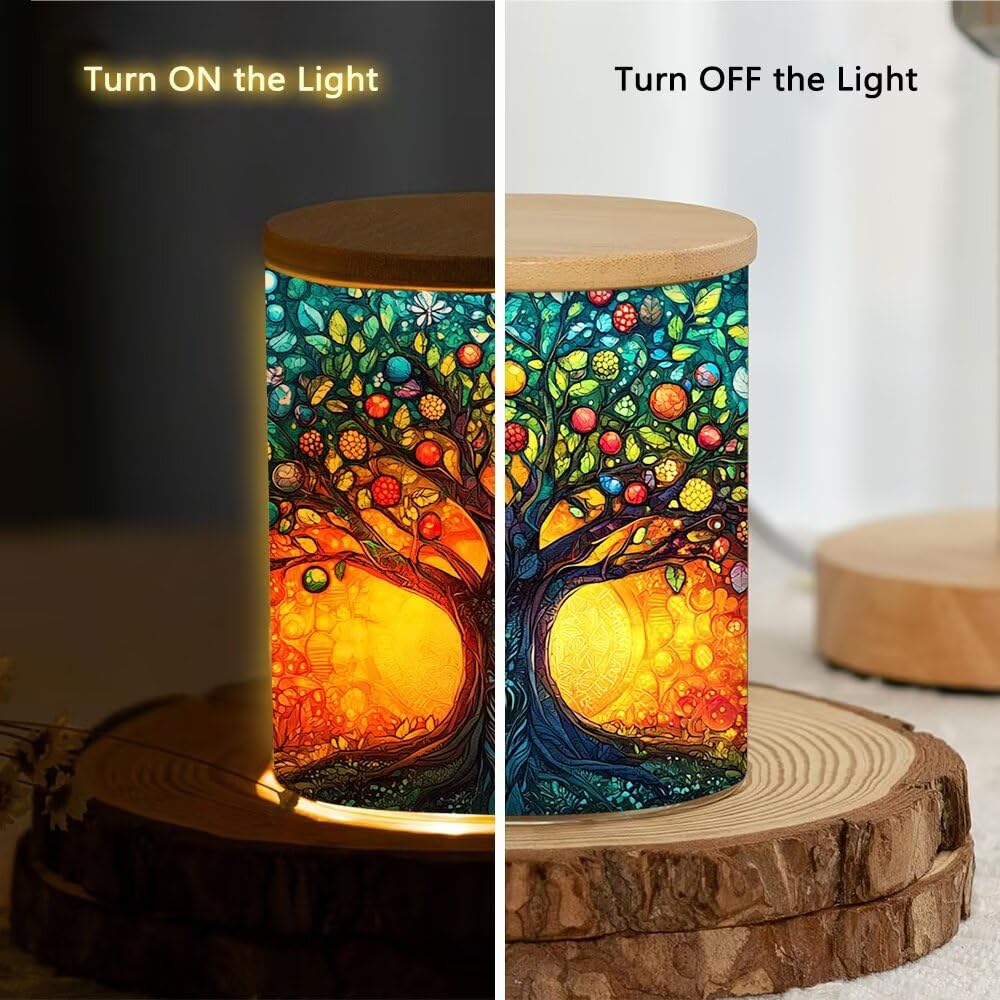 Stained Glass Tree of Life Tea Light Candle Holders, Memorial Tealight Candlesticks Votive Candle Holder, Tree of Life Battery Operated Tea Light Jar Home Decoration, 3.5"x2.8"