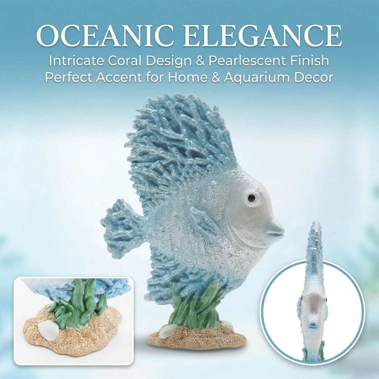 Bertork Beach Decor Coastal Ocean Sculpture – Deep Sea Fish & Seaweed Resin Statue for Bathroom Shelf Desk, Nautical Home Decor & Beach Themed Gift