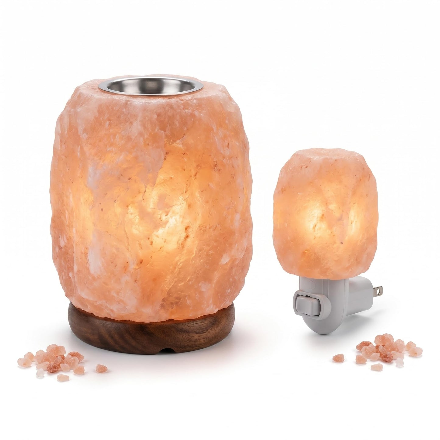GAYA Himalayan Salt Lamp Relaxation Bundle - Plug-in Night Light + Aromatherapy Salt Lamp with Dimmer | Warm Amber Glow | Sleep, Meditation & Spa Gift Set