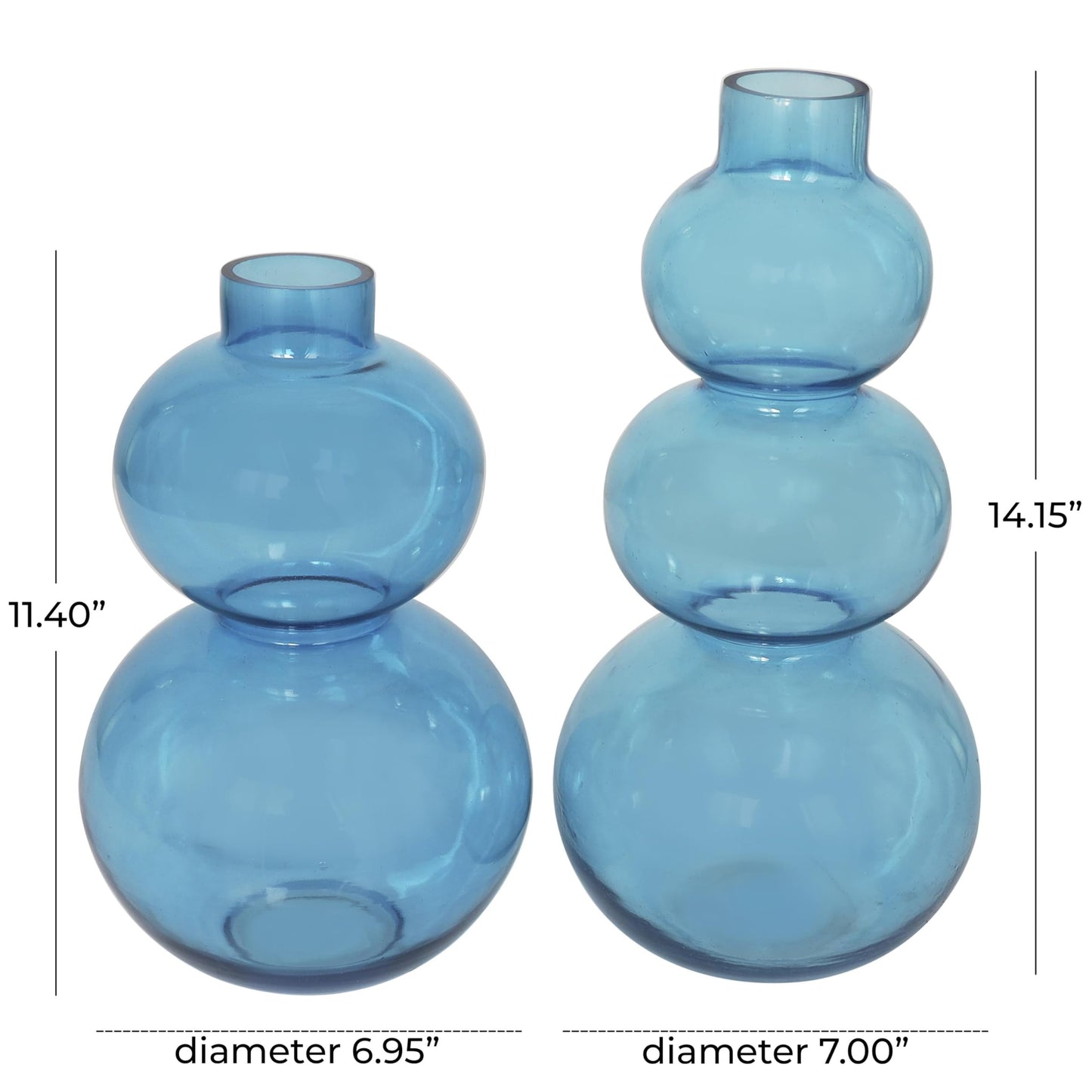 Deco 79 Glass Decorative Vase Bubble Centerpiece Vases with Various Sizes, Set of 2 Flower Vases for Home Decoration 14", 11" H, Blue