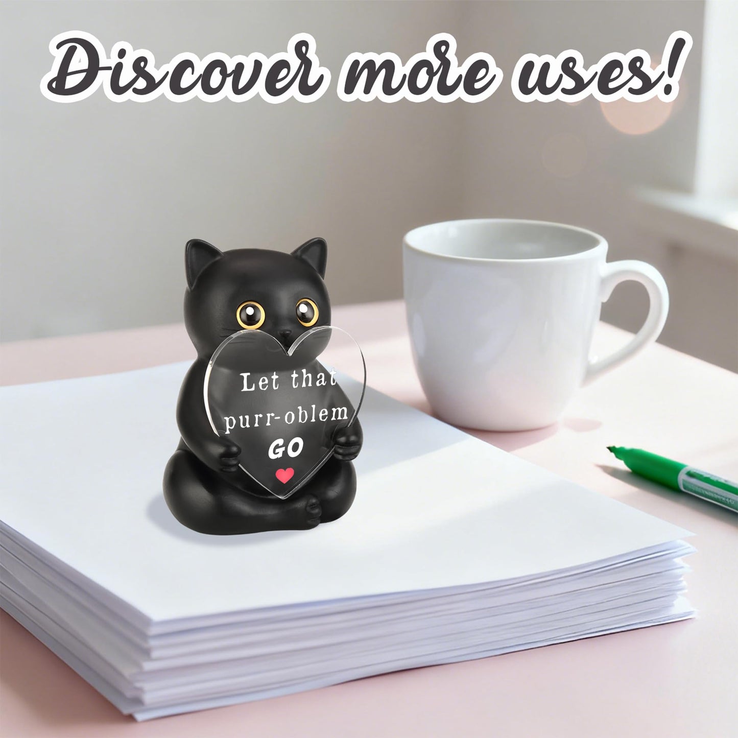 FTONENI Black Cat Encouragement Desk Decor, Funny Motivation Gift for Coworker Teacher Nurse Friend, Positive Office Desk Figurine for Team Appreciation - FDD631