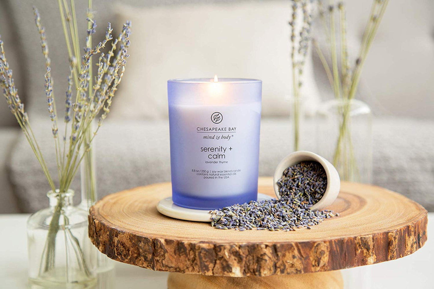Chesapeake Bay Candle Scented Candles Serenity + Calm (Lavender Thyme) Medium Jar 2-Pack Perfect for Home Décor and Gifting