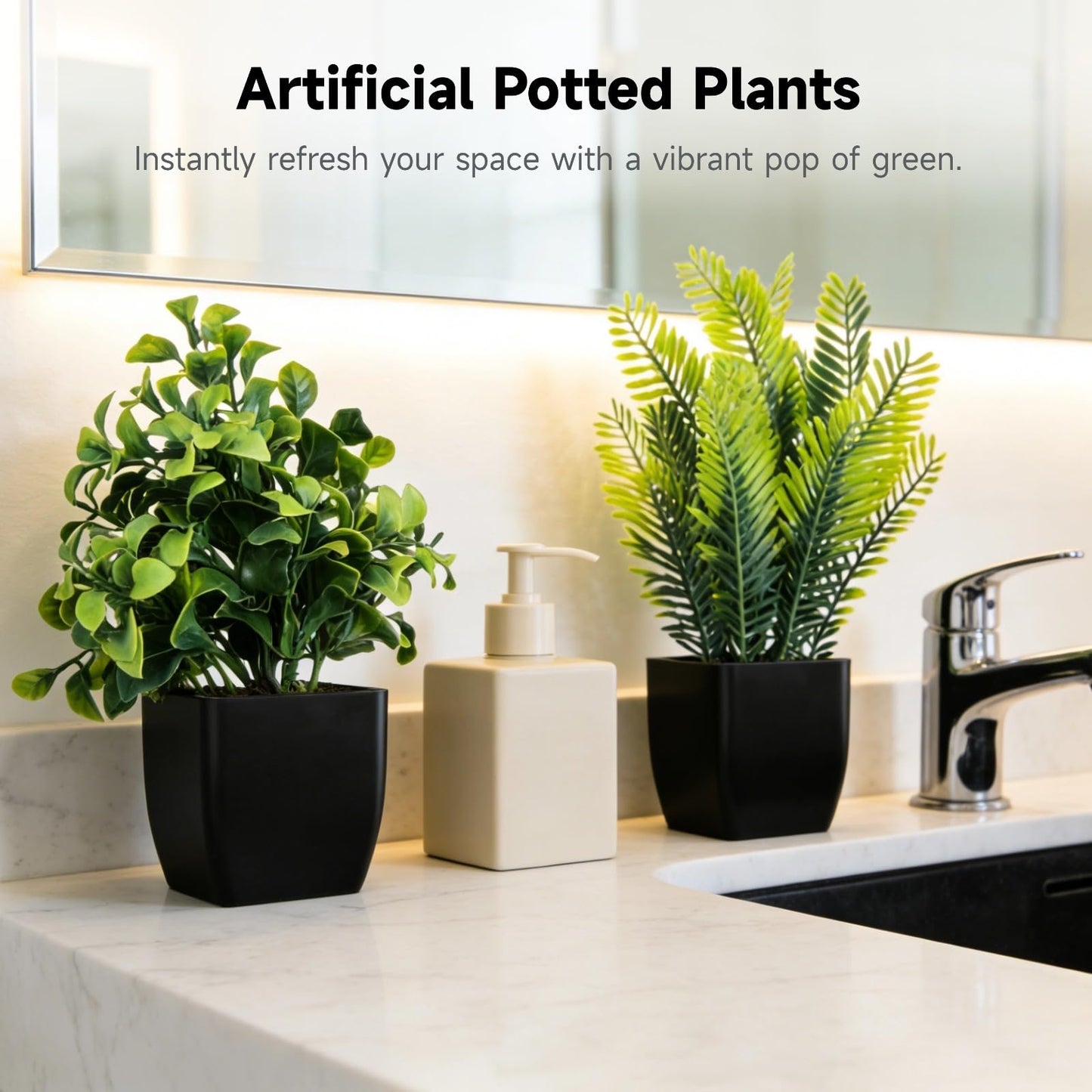 12 Pack Fake Plants in Black Pots, Mini Artificial Eucalyptus Potted Plants, Small Realistic Faux Greenery Fern Plants for Living Room, Bathroom, Office Table Decor