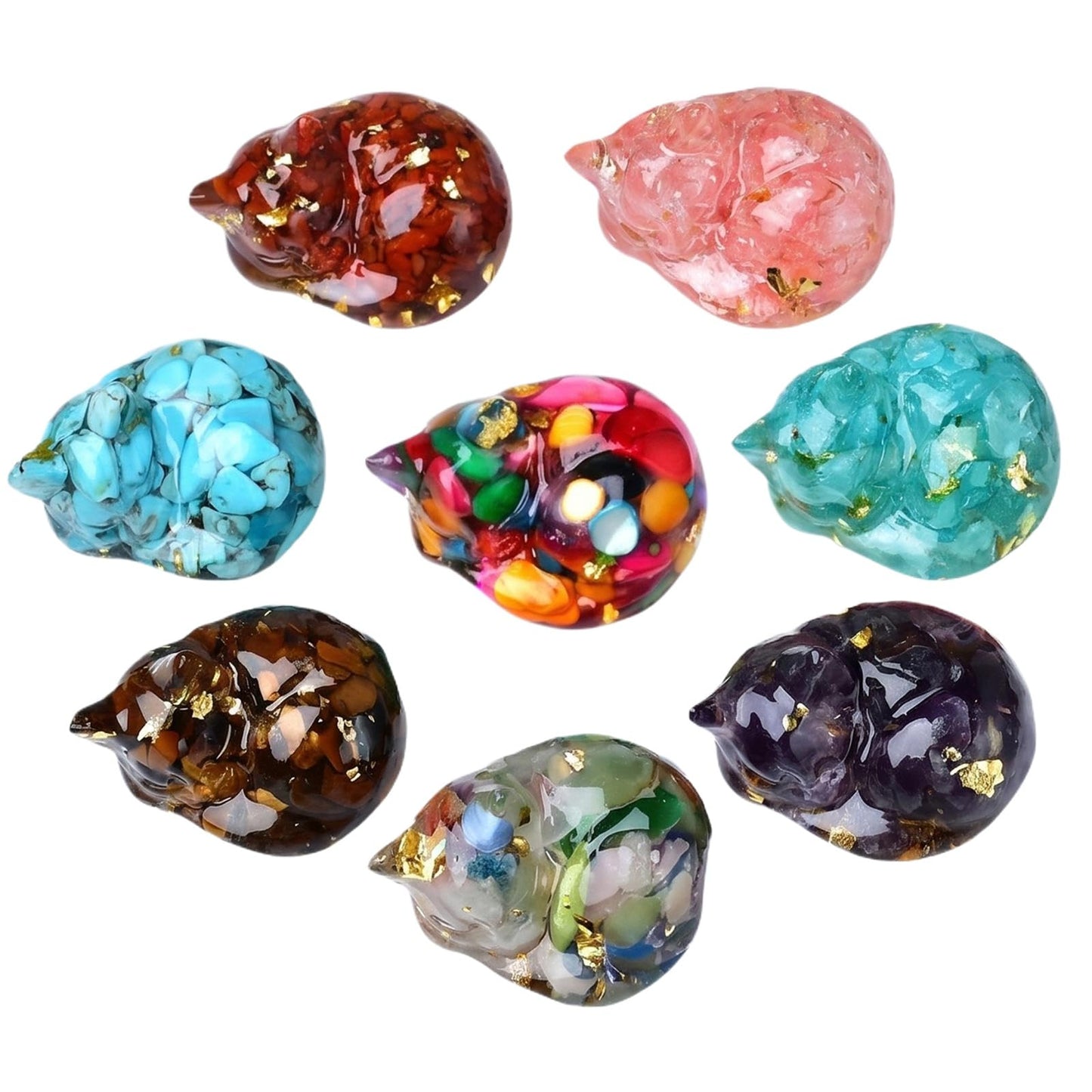 WUYOUSHI 8PCS Crystal Cat Figurines Mini Resin Animal Statues Small Decorative Glass Cats for Home Decor Fairy Garden Supplies Unique Gifts for Women and Teens