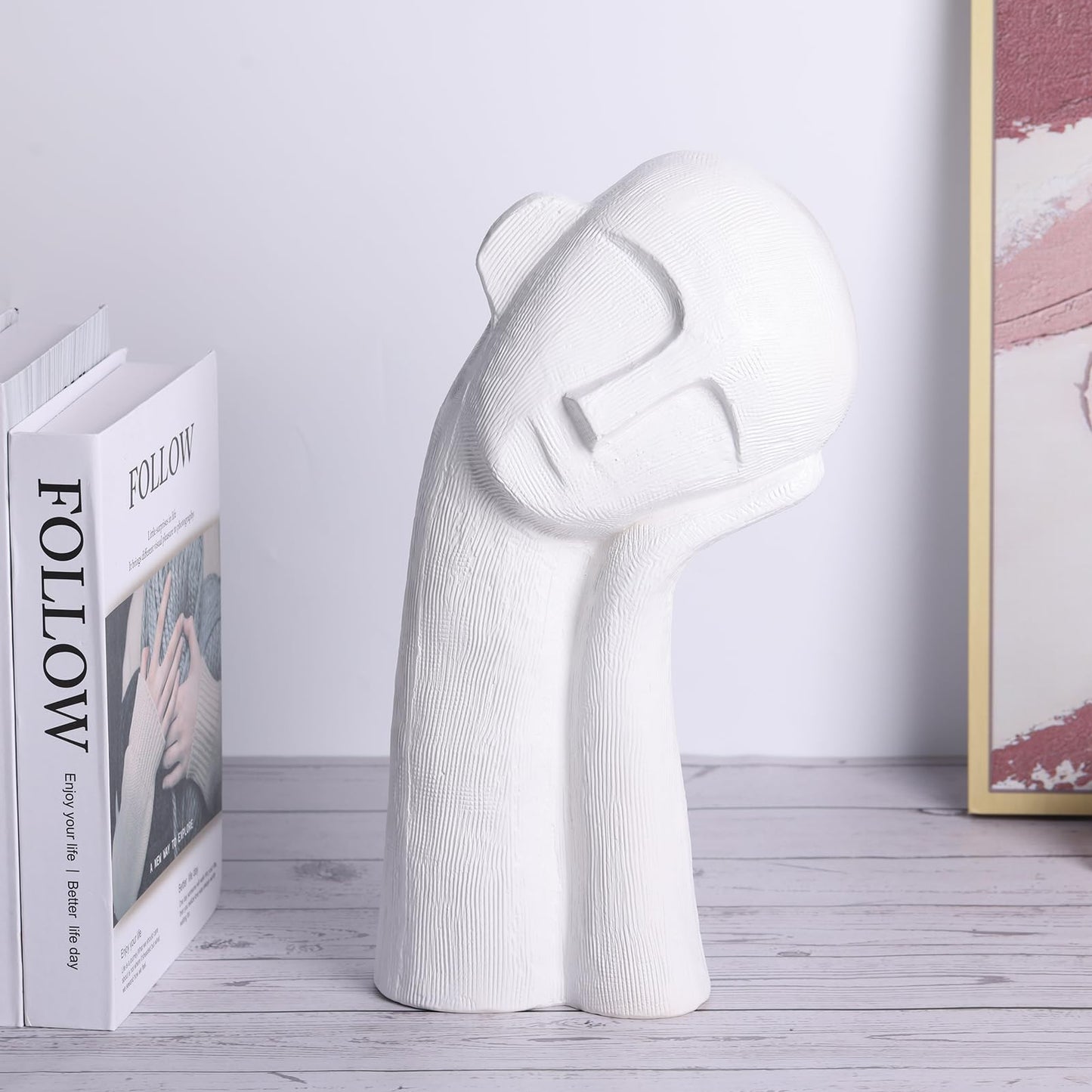 XIAOMAGG White Head Sculpture Ceramic Thinker Statue, Modern Home Statue Head Decor Bust Statues,14 Inch Tall Abstract Sculpture, for Shelf Home and Office,Shelves, Bookshlf, Gift