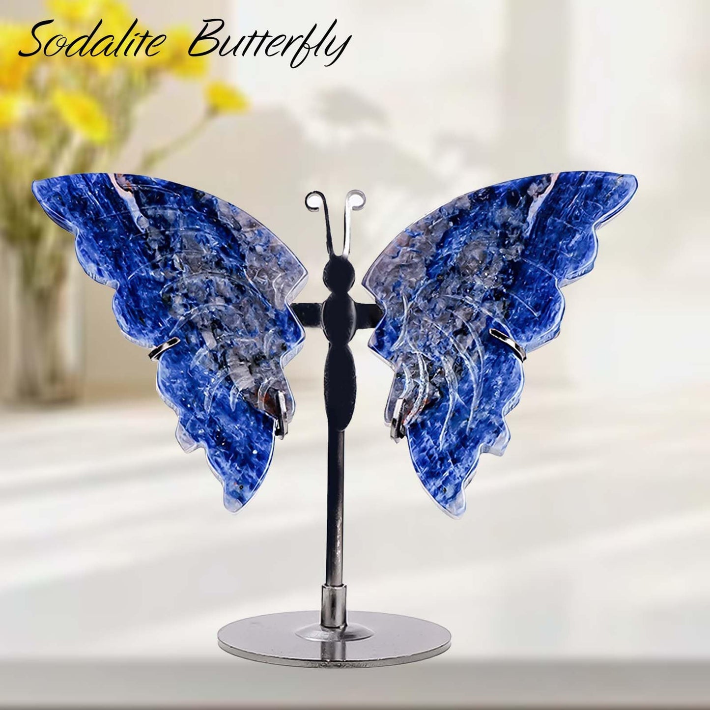 Apengshi Crystal Butterfly Ornament, Amethyst Agate Wings, Home Office Tabletop Decor (Sodalite)