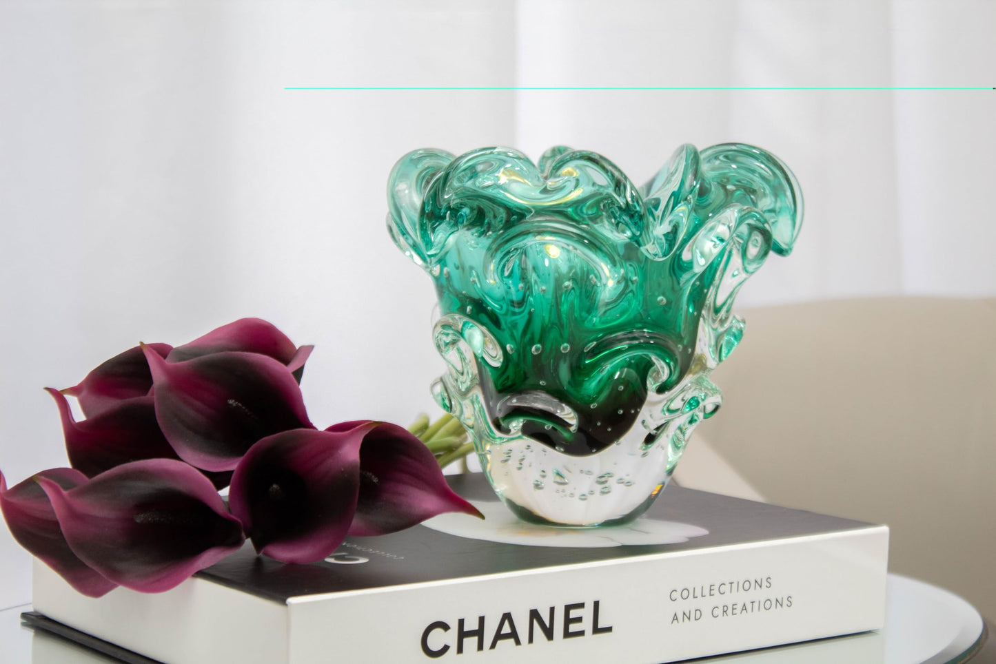 Cristais Labone Luxury Blown Glass Vase Green, Traun Model, Murano-Style, Unique Brazilian Craft, Table Centerpiece, Home Decor, Living Room, Wedding, Office, 5.7 lbs