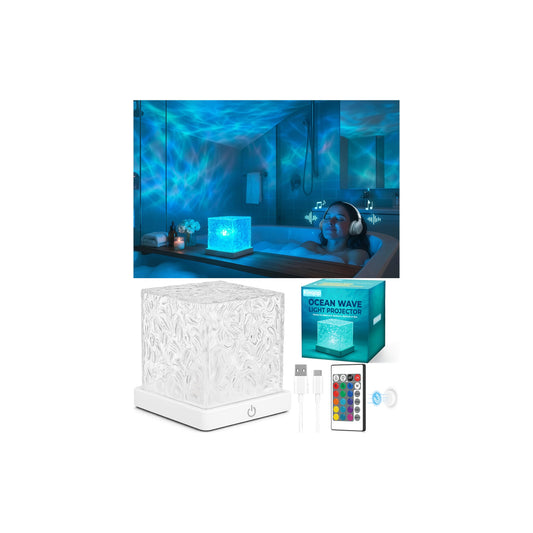 Rechargeable Shower Light No Wiring, 16 Color Ocean Wave Projector Light Cordless, Waterproof Shower Mood light with Remote, Bathtub Lights for Relaxing Spa, Water Ripple Projector for Bathroom Decor