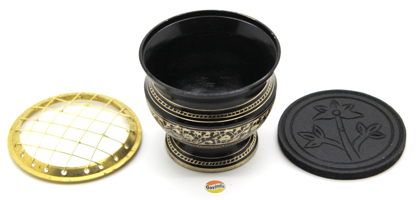 Govinda® -Tall Decorated Brass Charcoal Screen Incense Burner
