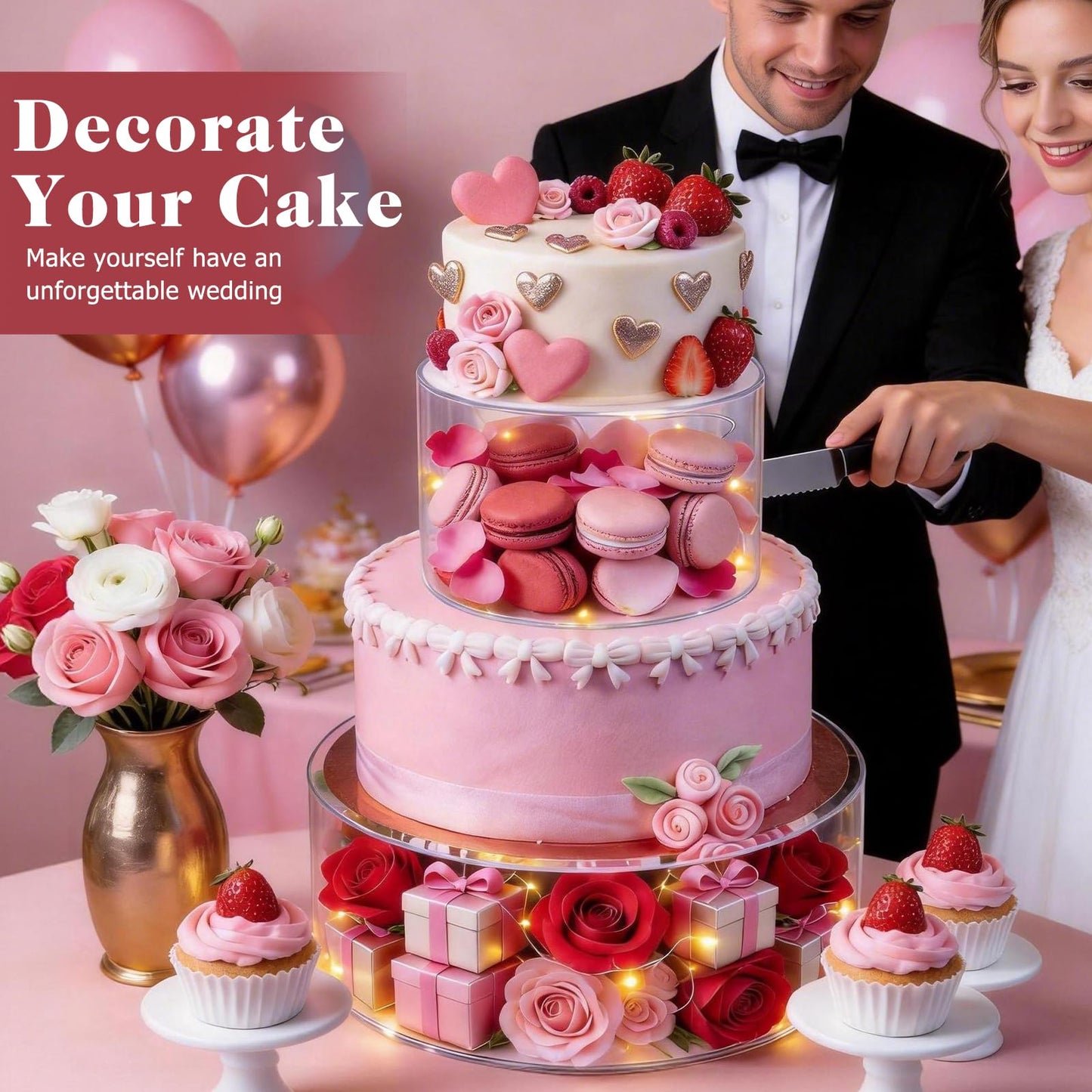 SAMYUCHO Acrylic Cake Stand with Led Lights, 2 PCS Round Cake Riser