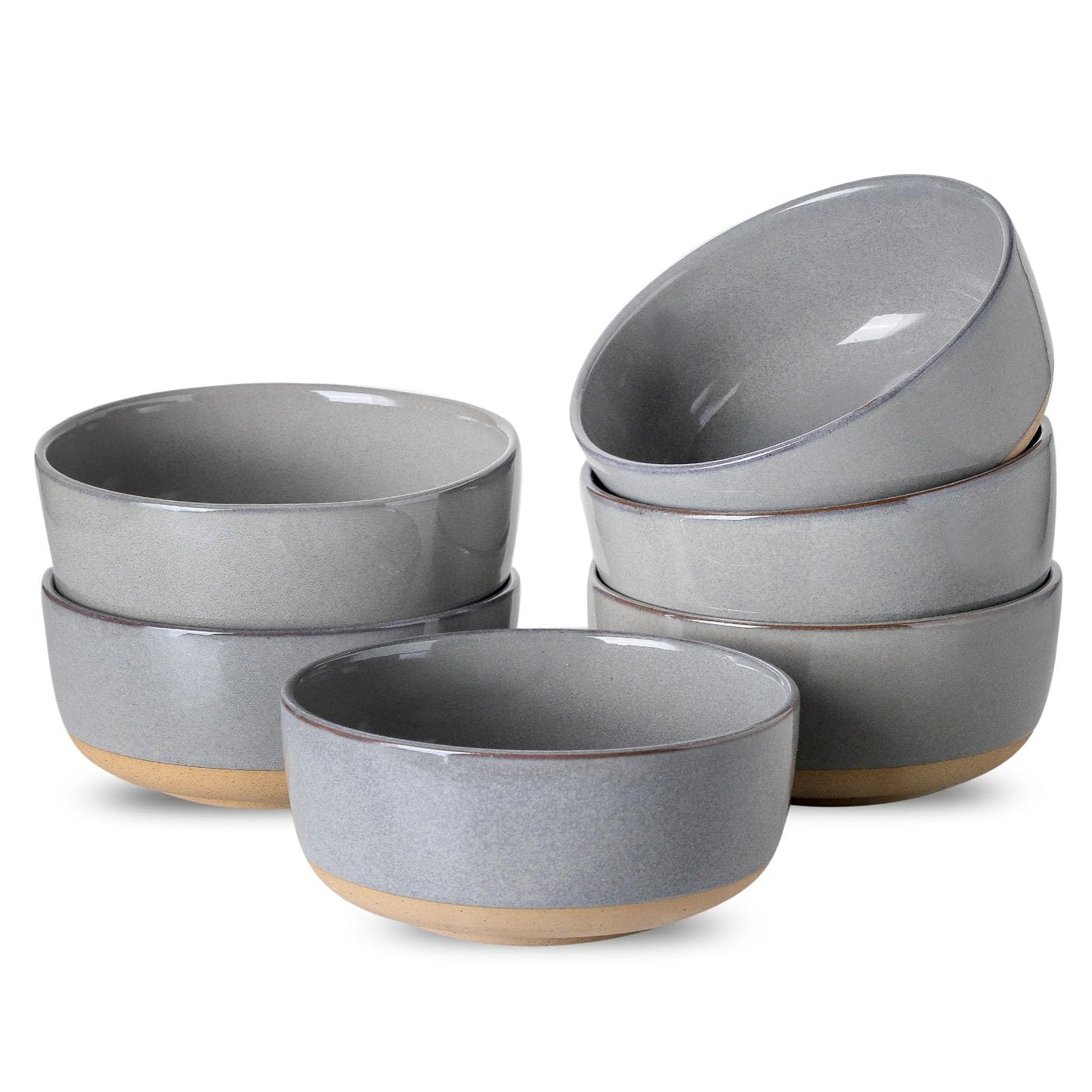 Tikooere Ceramic Soup Bowls Set of 6,30 Ounce Stoneware Cereal Bowl,Porcelain Nesting Bowls for Oatmeal,Popcorn,Soup,Pasta,Fruit,Housewarming Gift,Microwave & Dishwasher Safe,Gray