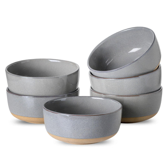 Tikooere Ceramic Soup Bowls Set of 6,30 Ounce Stoneware Cereal Bowl,Porcelain Nesting Bowls for Oatmeal,Popcorn,Soup,Pasta,Fruit,Housewarming Gift,Microwave & Dishwasher Safe,Gray
