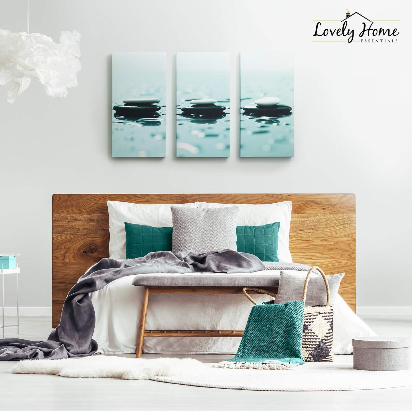 Lovely Home Essentials Zen Wall Art - 24x36 inch - Zen Wall Decor with Stones - 3 Panel Calming, Relaxing & Peaceful Canvas Print Artwork - Pictures for Spa, Therapy, Bathroom, Living Room & Office
