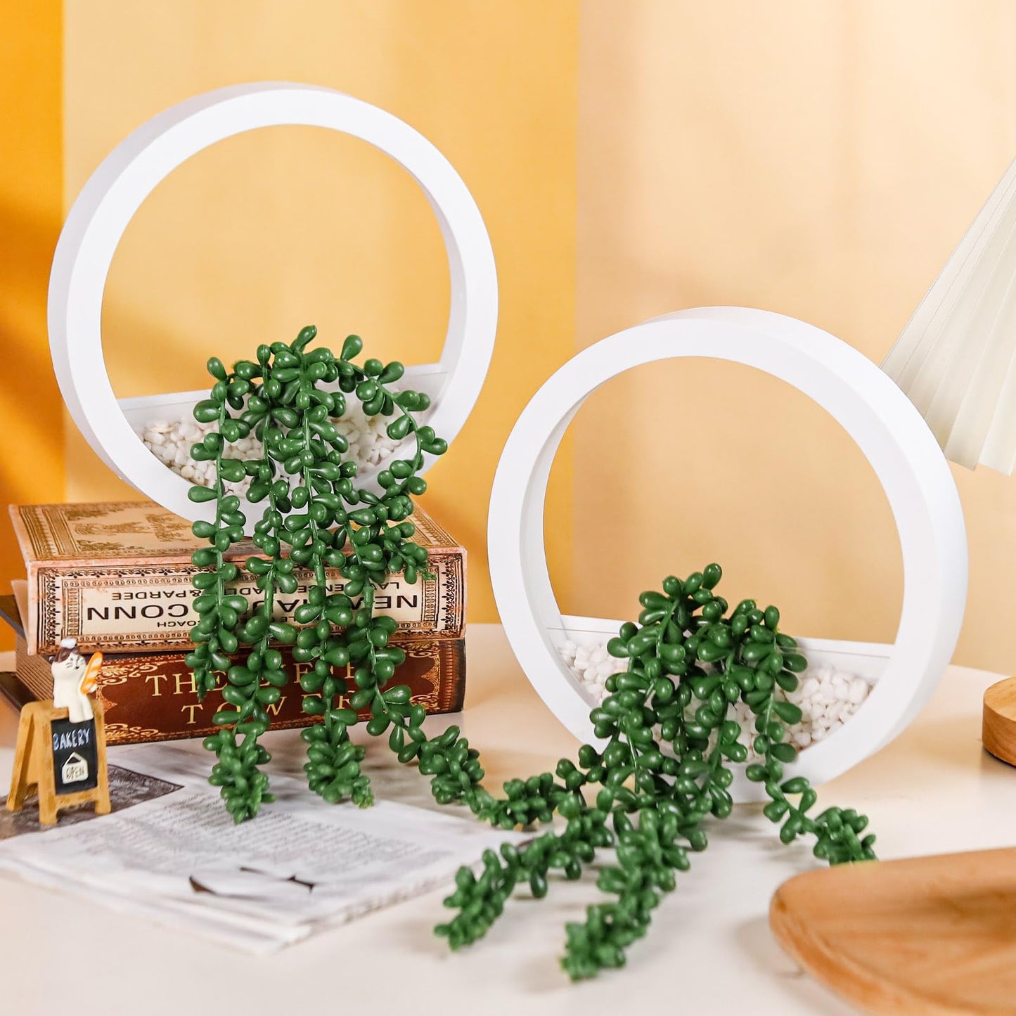 Der Rose Bundle of 2 Pcs Hanging Fake Plants and Set of 2 Fake Succulents Plants for Indoor Outdoor Home Bathroom Boho Wall Decor