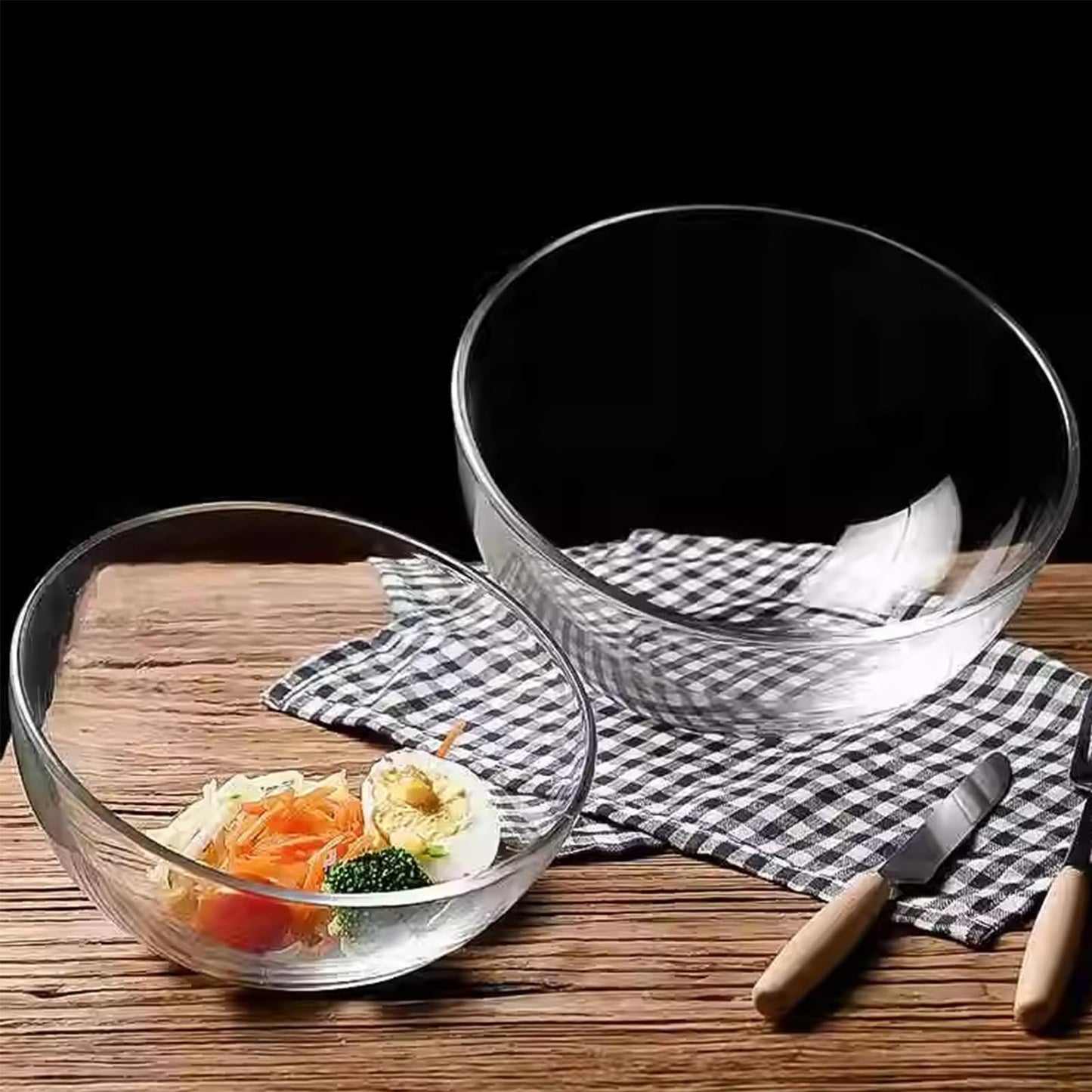 HNJZX Glass Prep Bowls,Clear Glass Slant Cut Tilted Angled Bubble Ball Decorative Serving Salad Bowl for Kitchen Microwave (800ML+450ML)