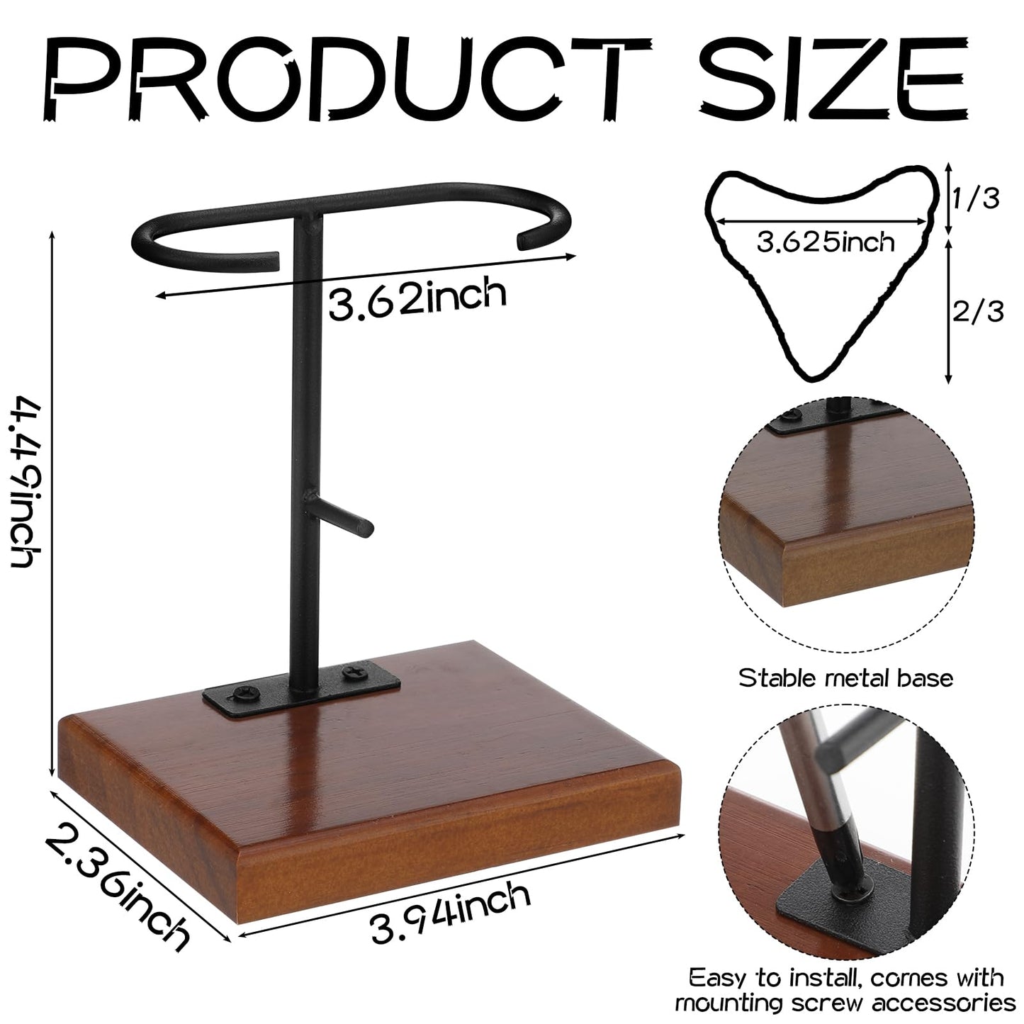 Chunful 1 Pc Megalodon Shark Tooth Display Stand Metal Shark Tooth Holder Display Easel Holder for Slab Slice Fossil Flat Crystals and Minerals, 4 x 4.5'' (Wood Base)