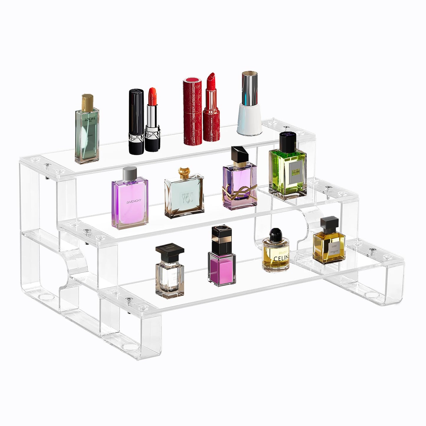 USHARP Perfume Organizer Stand,Cologne Organizer for men,3 Tier Acrylic Display Risers, Cupcake Stand Holder, Large Shelf Risers Decoration for Figures, Dessert Shelves for Party (Clear, 3 Tiers-14“)
