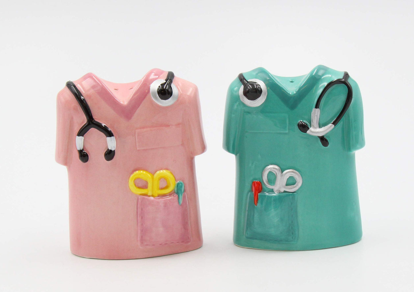 Fine Ceramic Healthcare Heroes Nurse Doctor Scrubs Salt & Pepper Shakers Set, 3-1/2" H