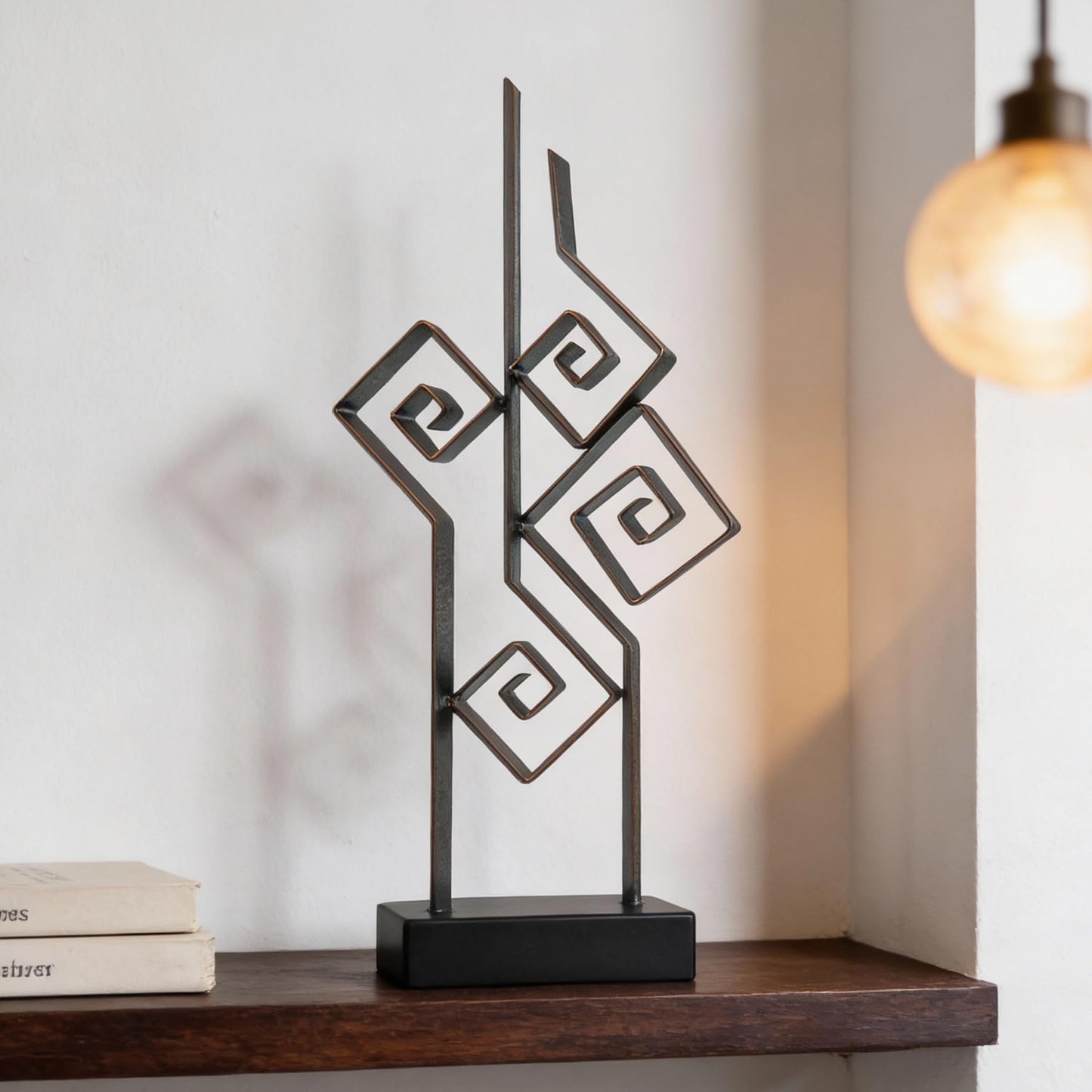 LNXMES Abstract Metal Sculpture Home Decor – Modern Minimalist Line Art Statue Decorations for Table, Shelf, Living Room, Office & Entryway (Geometric Line Art Metal Sculpture)