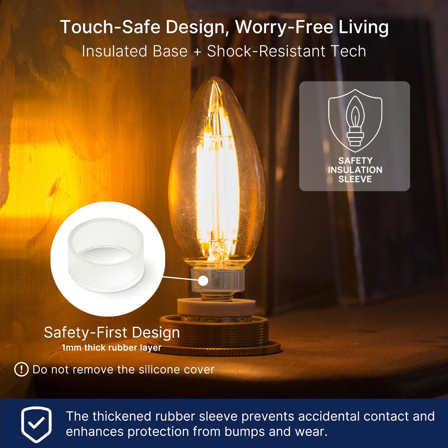 FLSNT 40W Equivalent LED Chandelier Light Bulbs, Dimmable Amber LED B11 E12 Candelabra Base Bulbs, 2200K Warm White, 330LM, 6 Pack UL,CA65 Listed.
