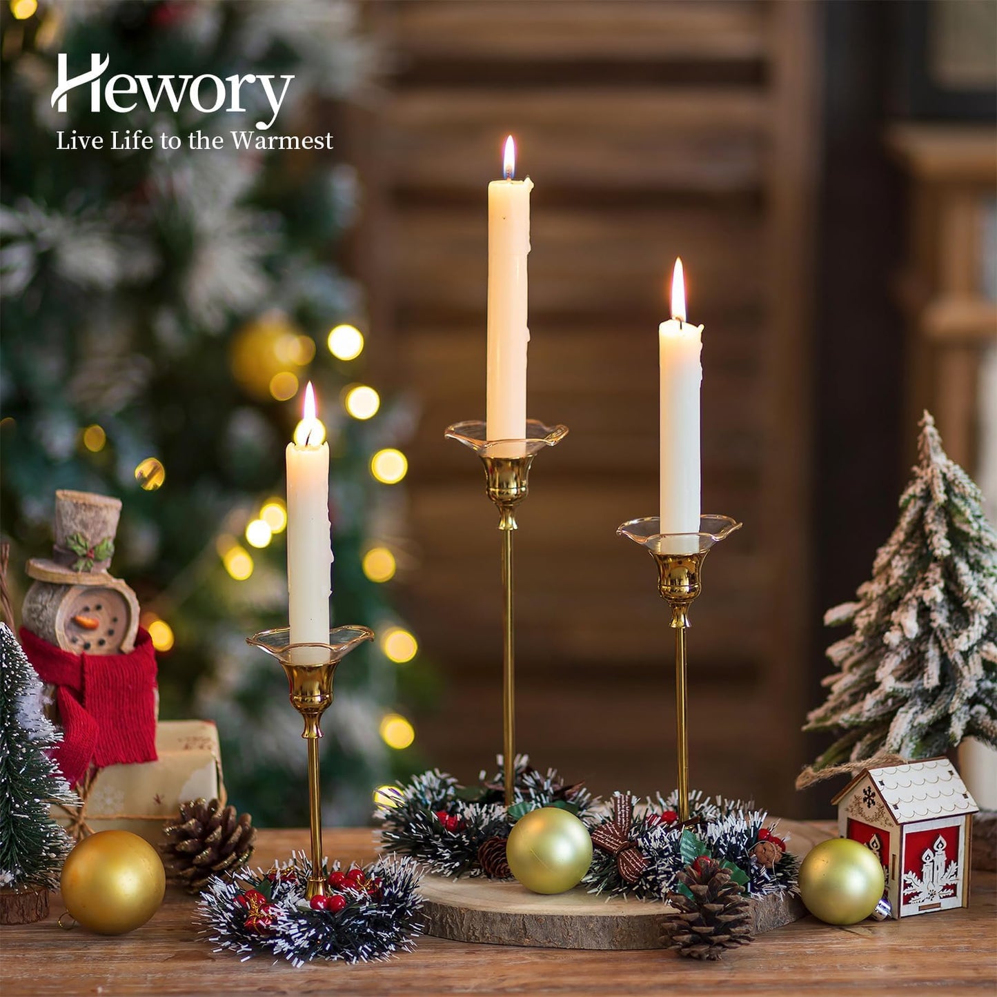 Hewory Glass Bobeches for Candlestick Holders, 3 PCS Candle Drip Protector Rings for Taper, Candle Drip Catcher for Candle Stick Candle Holder for Wedding Party Church Home (Scallop, Gold Rim)