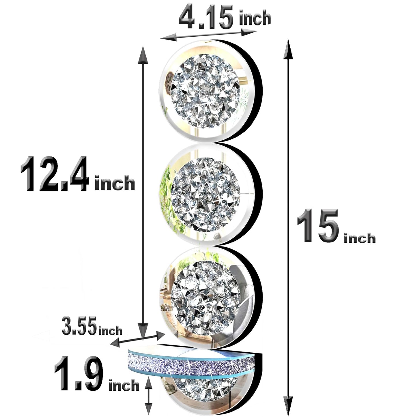 ZOLAPI Set of 2 Crystal Crush Diamond Candle Sconces, Gorgeous Silver Mirrored Wall Sconce, Round Candle Holder Glass Wall Decorations for Home Décor, Living Room, Dining Room.