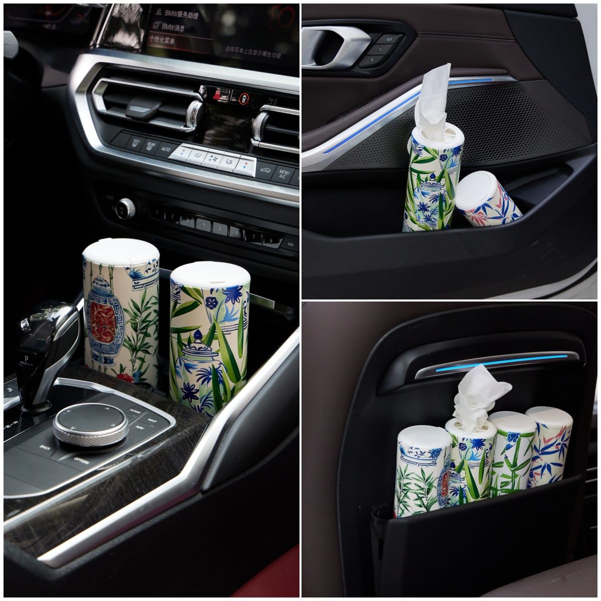 Car Tissue Holder,Tissue Box, Car Tissues Cylinder with Cap, Car Tissues Holder, Car Tissues Holder Round Container(4pk/200 Sheets)