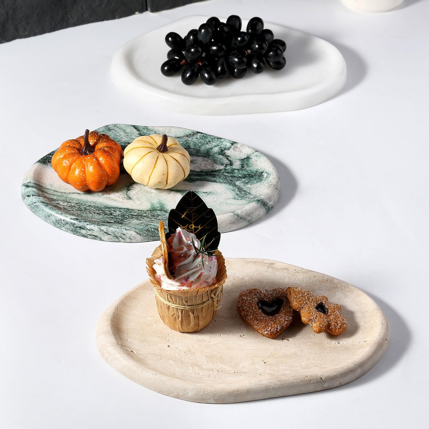 Koville Luxurious Natural Marble Vanity Tray, Cloud Shape Serving Stone Key Tray for Home Decor, 10" x 7" Marble Storage Trays for Bathroom, Stone Plate Holder for Perfume, Candle and Jewelry
