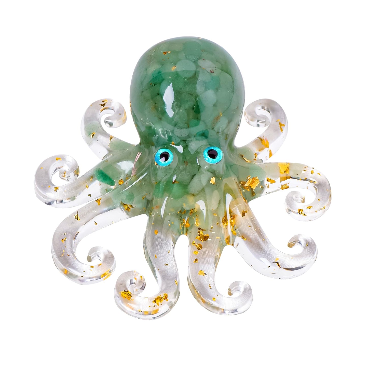 RJINGSHI Natural Crystal Green Aventurine Gravel Octopus Resin Marine Animals Fish Tank Decorative Ornaments Statue Healing Home Decor Ladies Gift