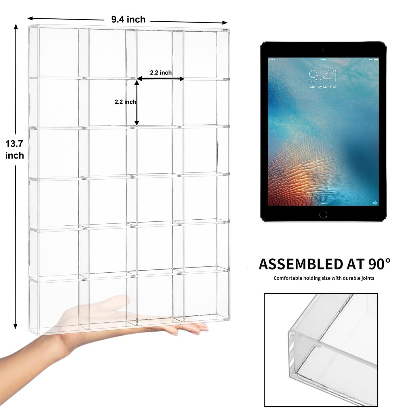 Large Clear Jewelry Organizer Display Tray, Storage Case for Rings, Earrings, Necklaces, Acrylic Drawer Organizer Trays (24 Grids)