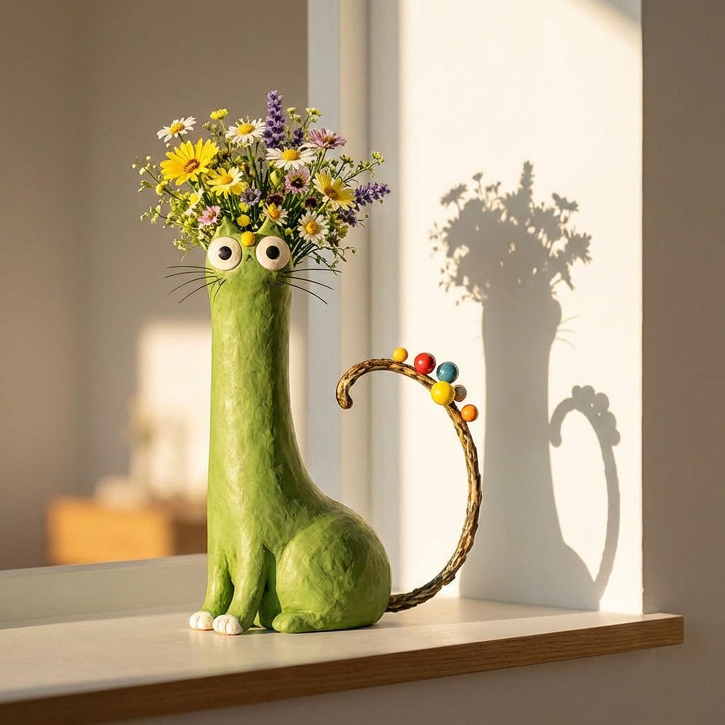 Andcrafted Quirky Cat Vase, Desk Ornament Gift for Cat Lovers, Features an Expressive Face and Playful Pose, Whimsical Kitty Planter for Small Flowers