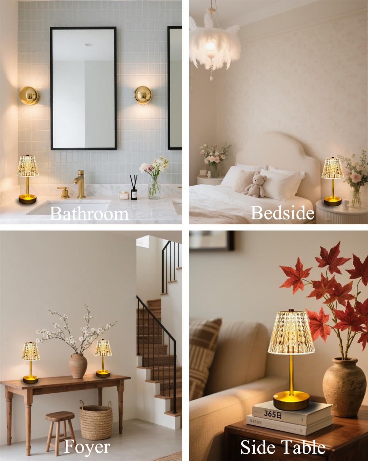 Set of 2 Rechargeable Table Lamps-Small Size Battery Powered Lamps-Cordless Desk Lamp for Restaurant Dinner Bathroom Kitchen Countertop Tabletop Ambient Lighting-Brushed Brass Gold Wireless Lamps