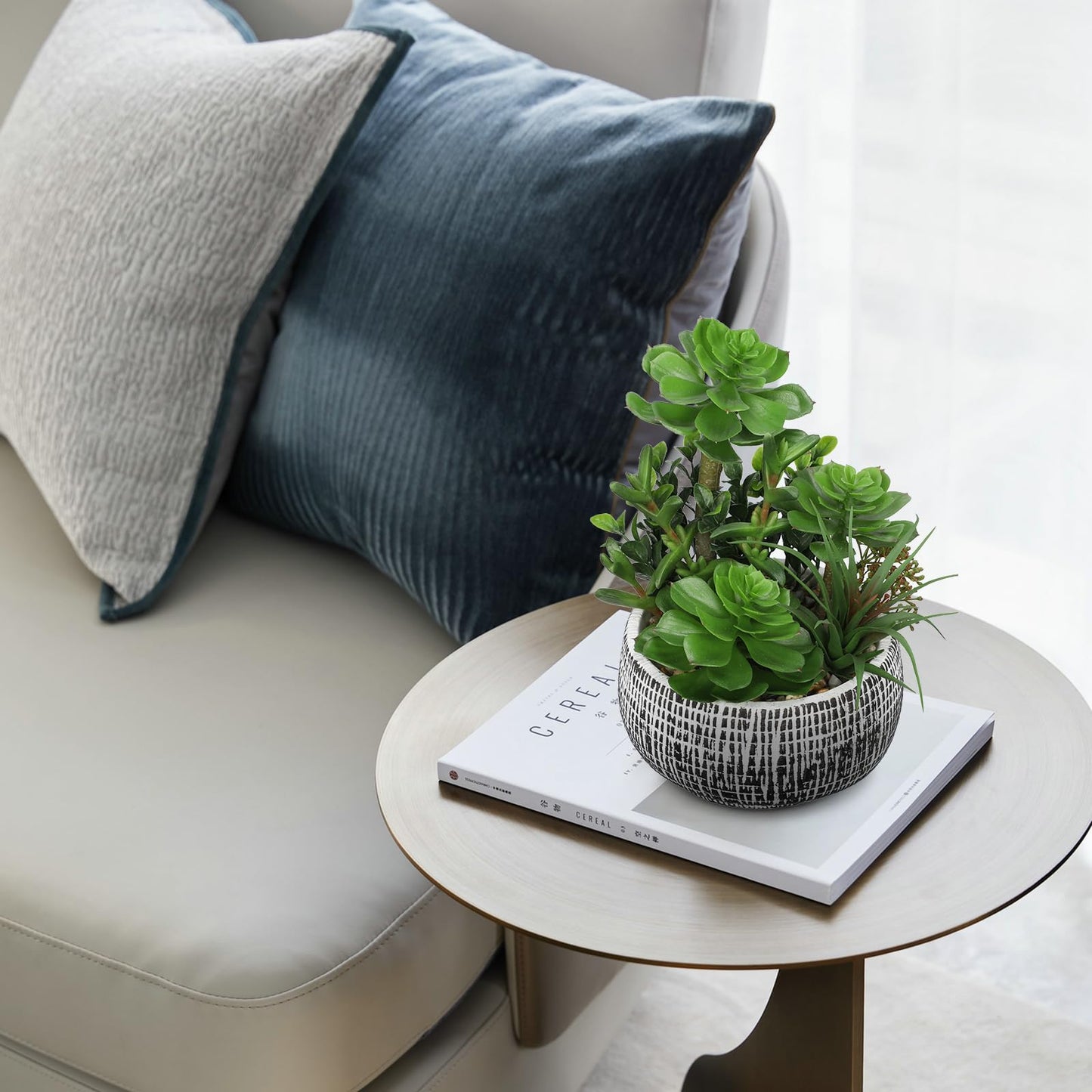 Villa Como 10” Large Succulents Plants Artificial in Ceramic Pots Potted Faux Succulent Arrangement with Black Bowl Pots Fake Desk Succulents Plants for Home Bathroom Shelf Table Indoor Decor