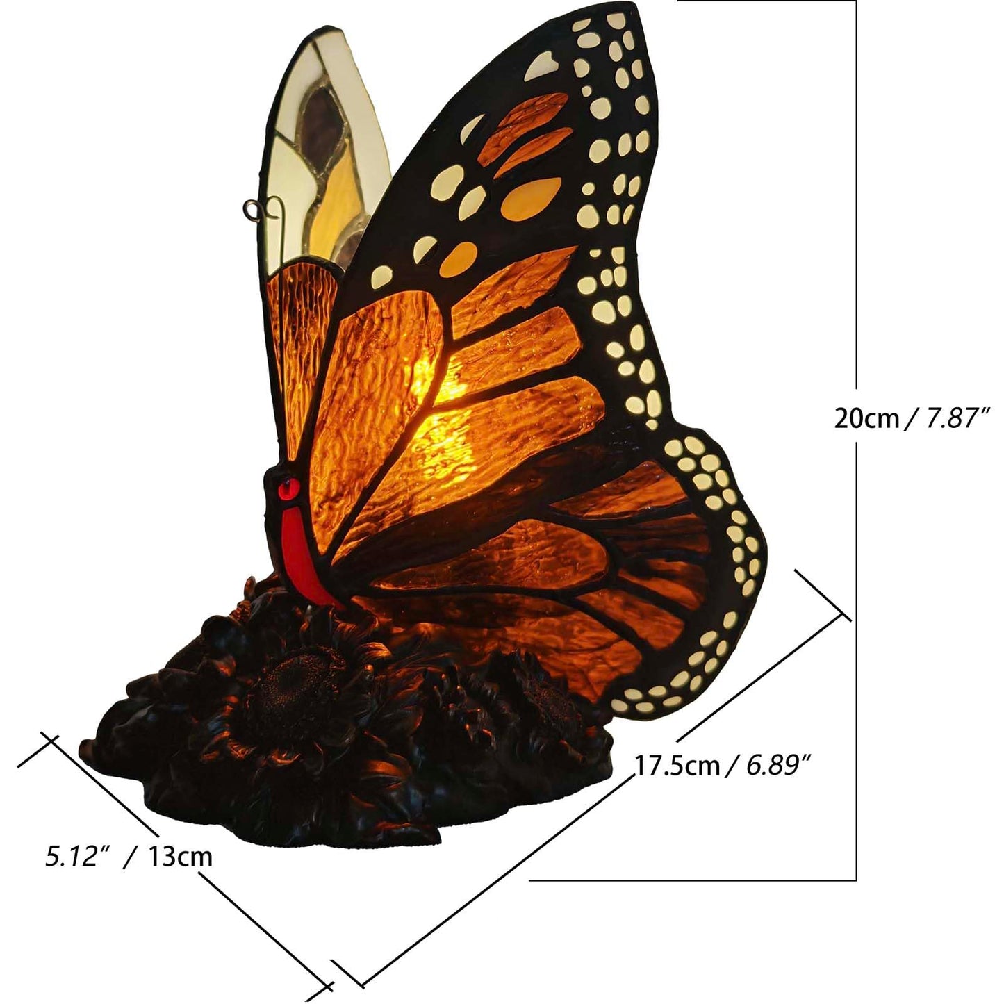 Bieye L13023 Monarch Butterfly on Sunflower Tiffany Style Accent Table Lamp for Home Decor (Amber)