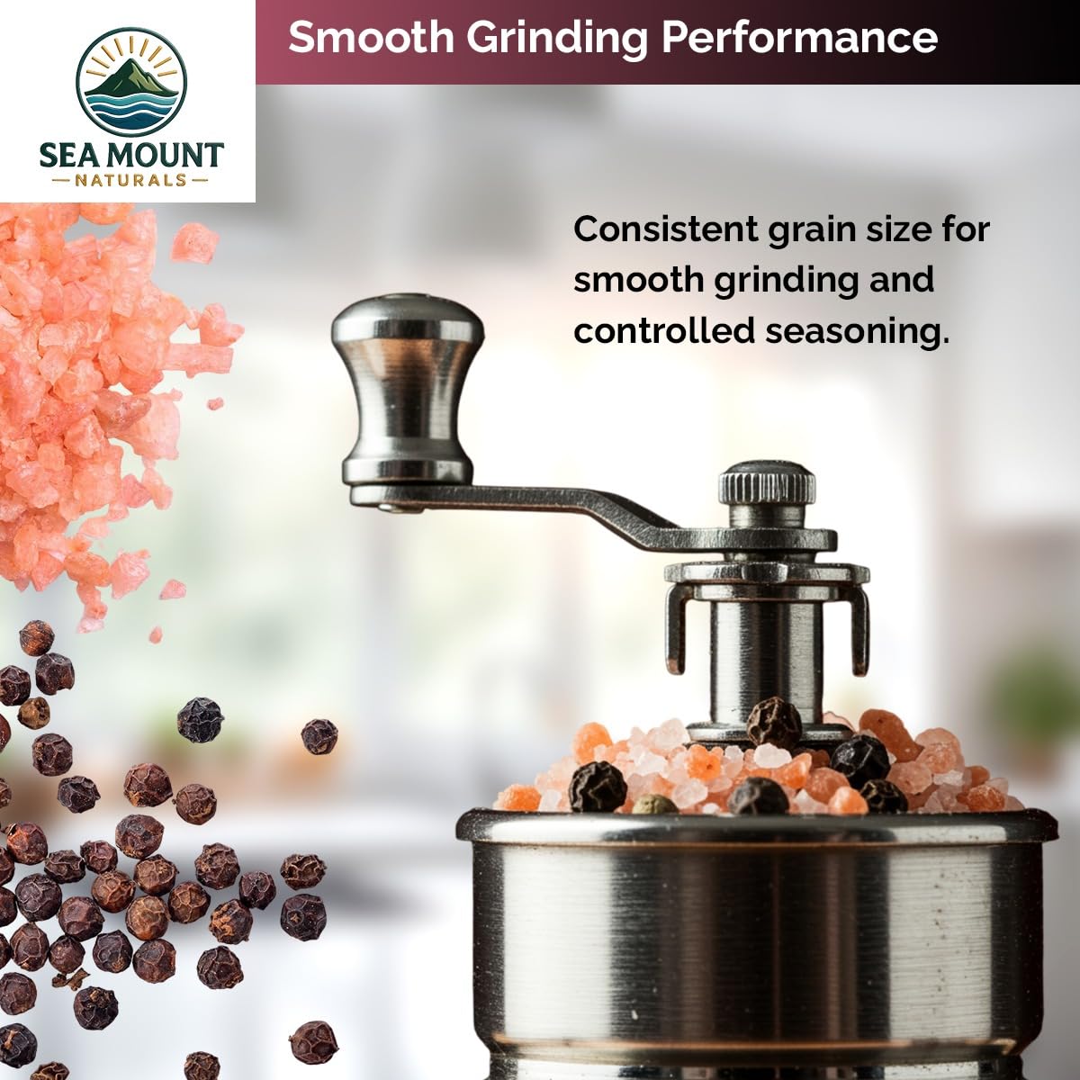 Sea Mount Naturals Whole Black Tellicherry Peppercorns 12 oz & Himalayan Pink Salt (Coarse Grain) 2.2 lb | Pink Salt & Pepper Grinder Refill Combo I 2 Piece Set