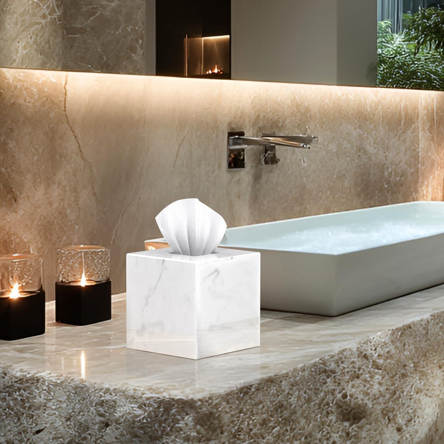 SILUT Stylish Tissue Box Cover Square, Marble Texture Tissue Box Holder, Decorative Tissue Holder for Bathroom, Kitchen, Vanity, Modern Tissues Organizer for Home, Hotel