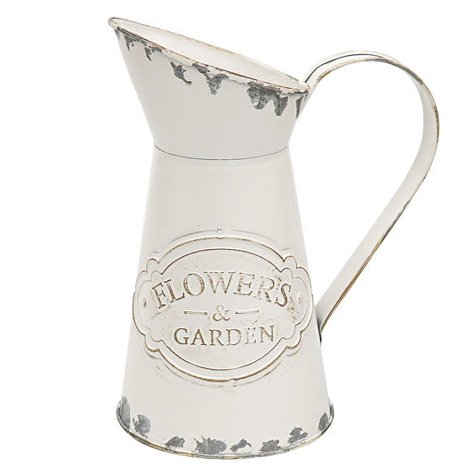 Rustic Vase for Flowers, Small White Metal Shabby Chic Jug, Farmhouse Vase for Home, Kitchen,Living Room - 8.7"(White)