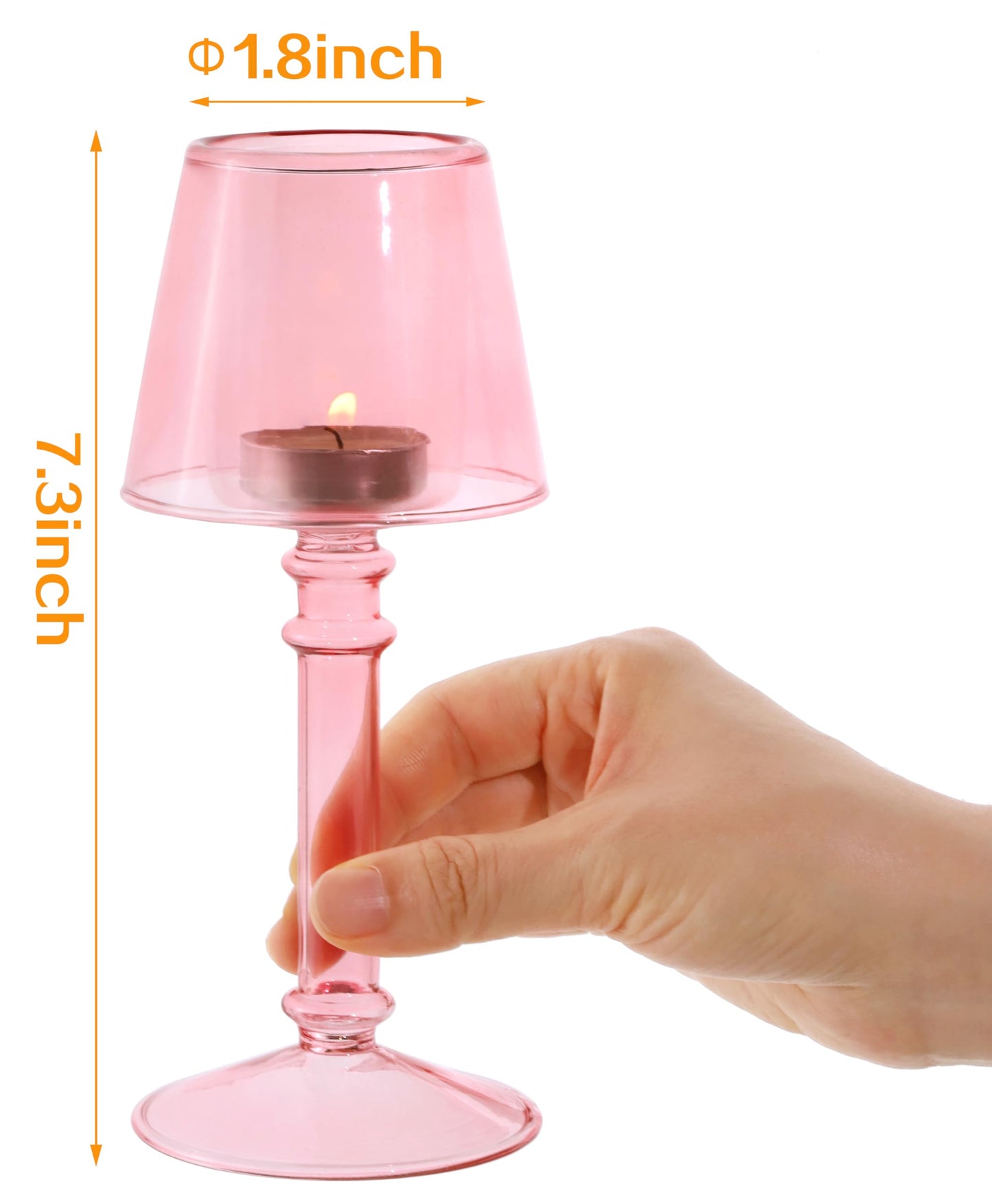 Gurfuy Pink Glass Hurricane Candleholder - Desk Lamp Shaped Glass Hurricane Candle Holder Crystal Decorative Candle Stand for Table Wedding Dinning Centerpieces Party Supplies Festival Decor