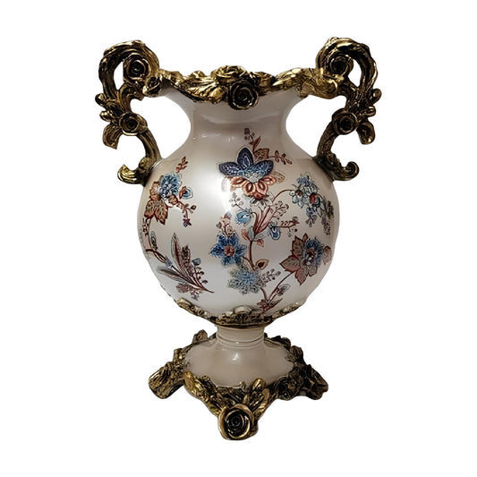 ICE Armor 16" H White Floral Embossed Vintage Handles Ceramic Vas Stylish Home and Office Decor Luxury Ornament Great Gift for Home Lovers